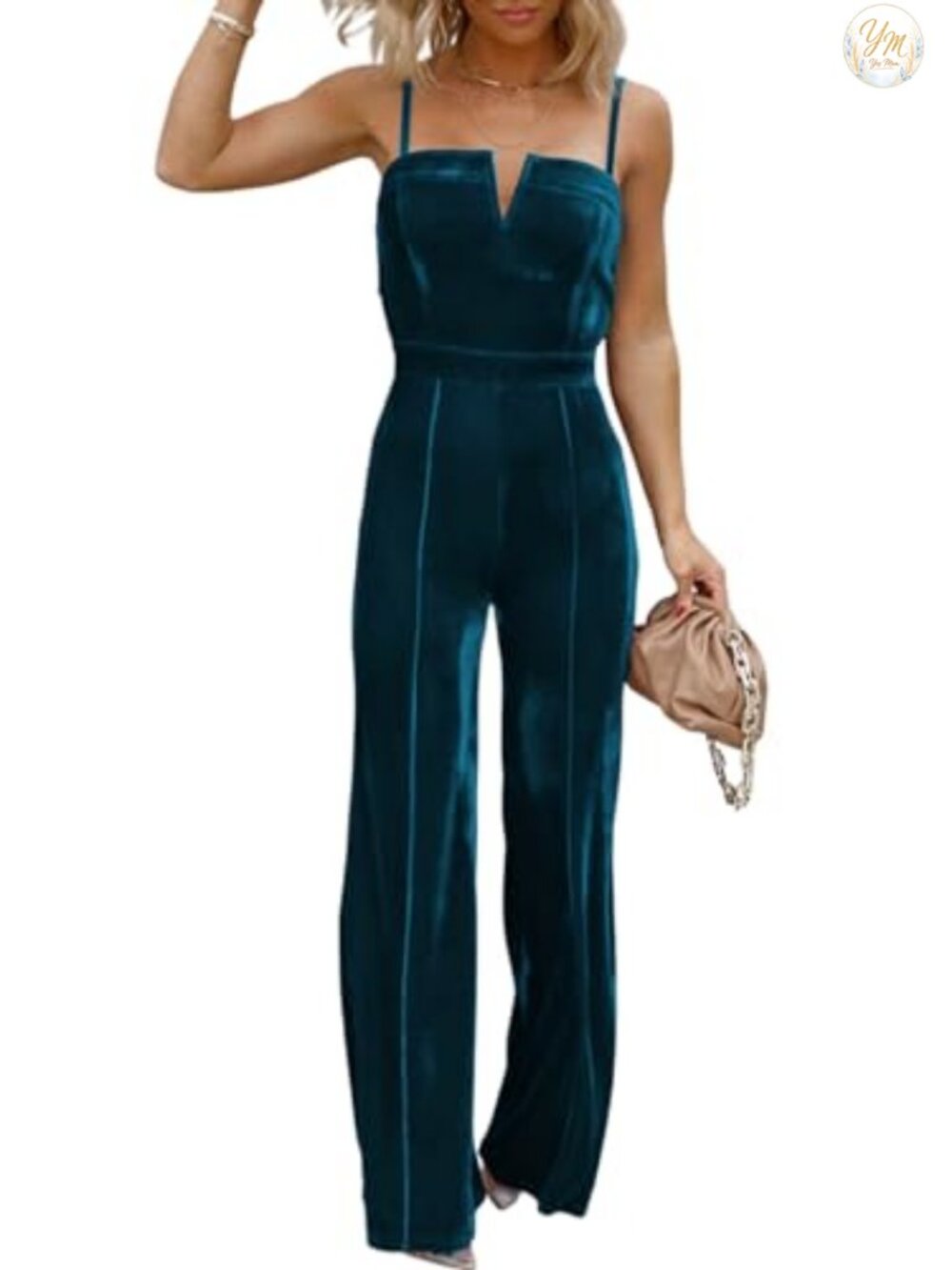 Women's Velvet Sleeveless V-Neck Wide Leg Jumpsuit Dressy Romper